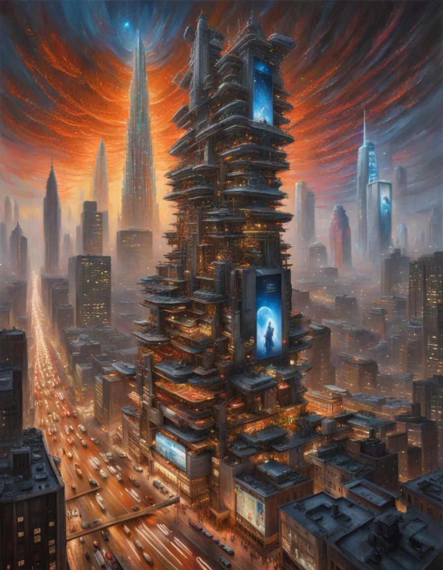 Towering giant sci-fi cityscape