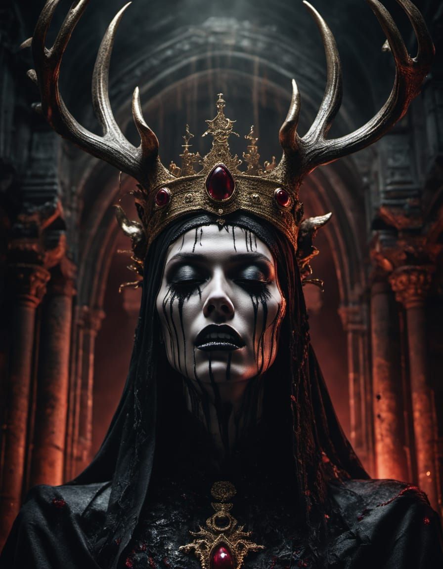 Dark Surreal Queen with Obsidian Body and Golden Crown