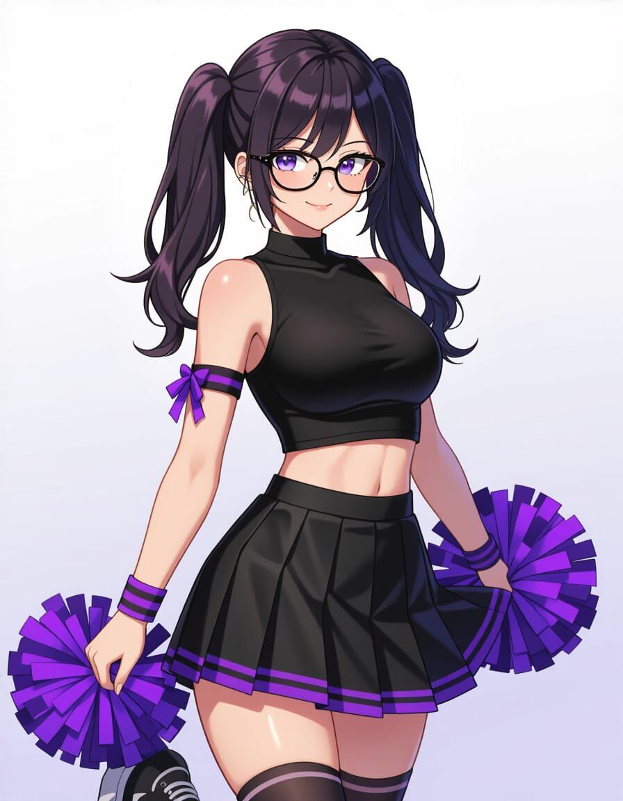 Anime Cheerleader with Ponytails in Painterly Digital Art