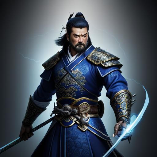 Man with Sihuang Sword in Electric Blue Energy