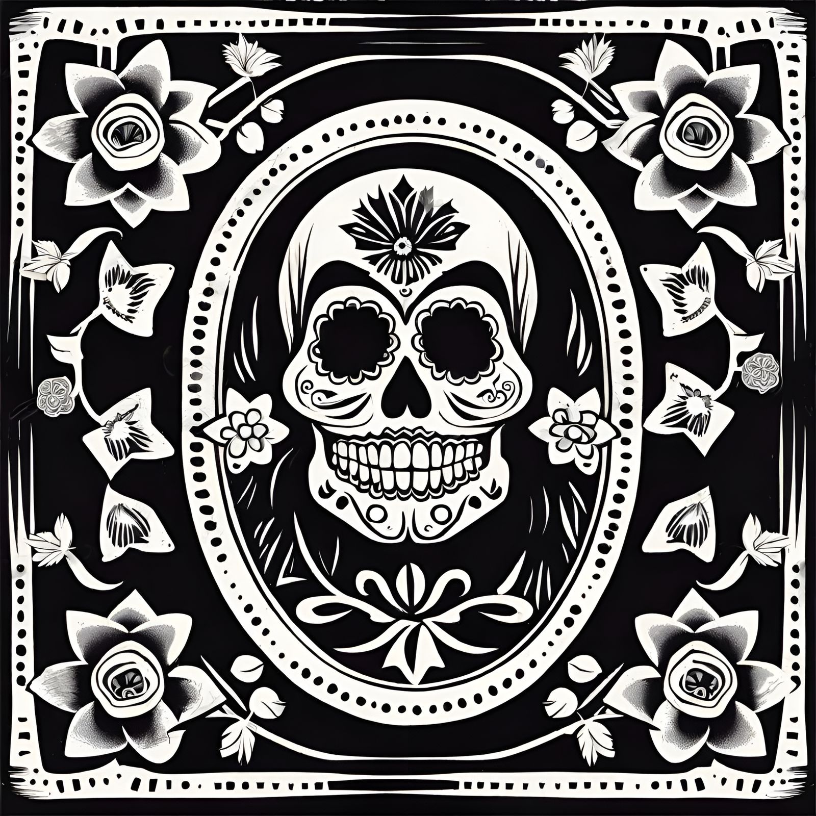 Day of the Dead Linocut Vector Graphic