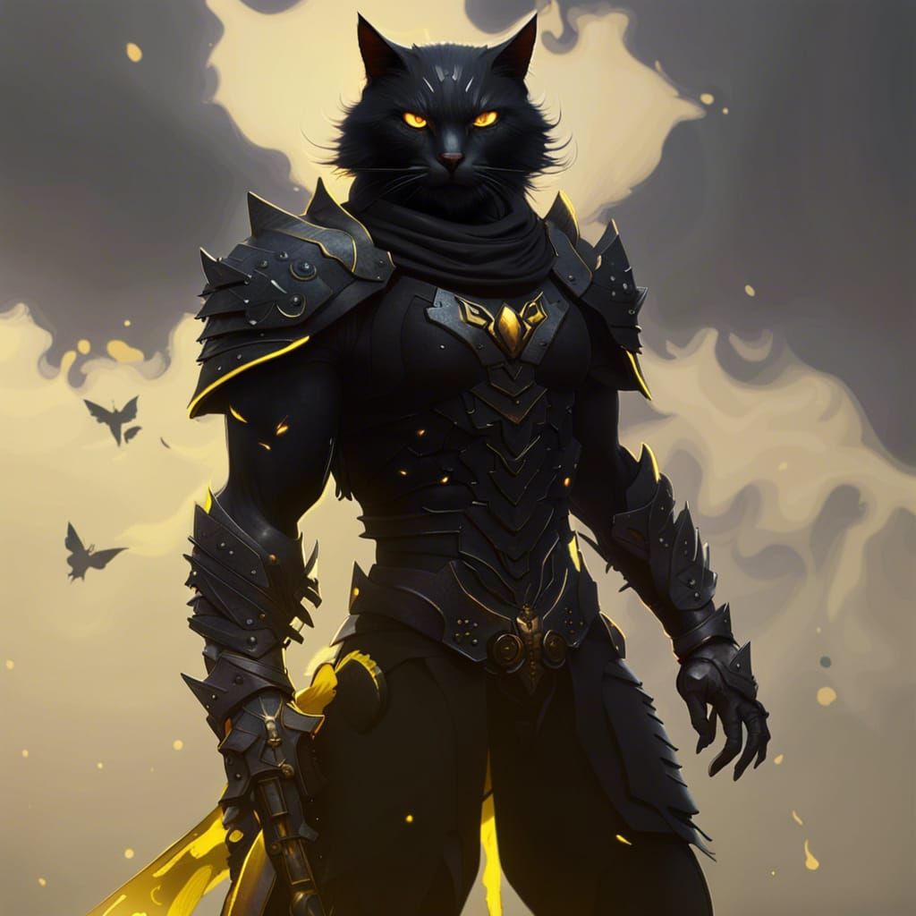 Black Cat Warrior in Armor: Dark Fantasy Portrait