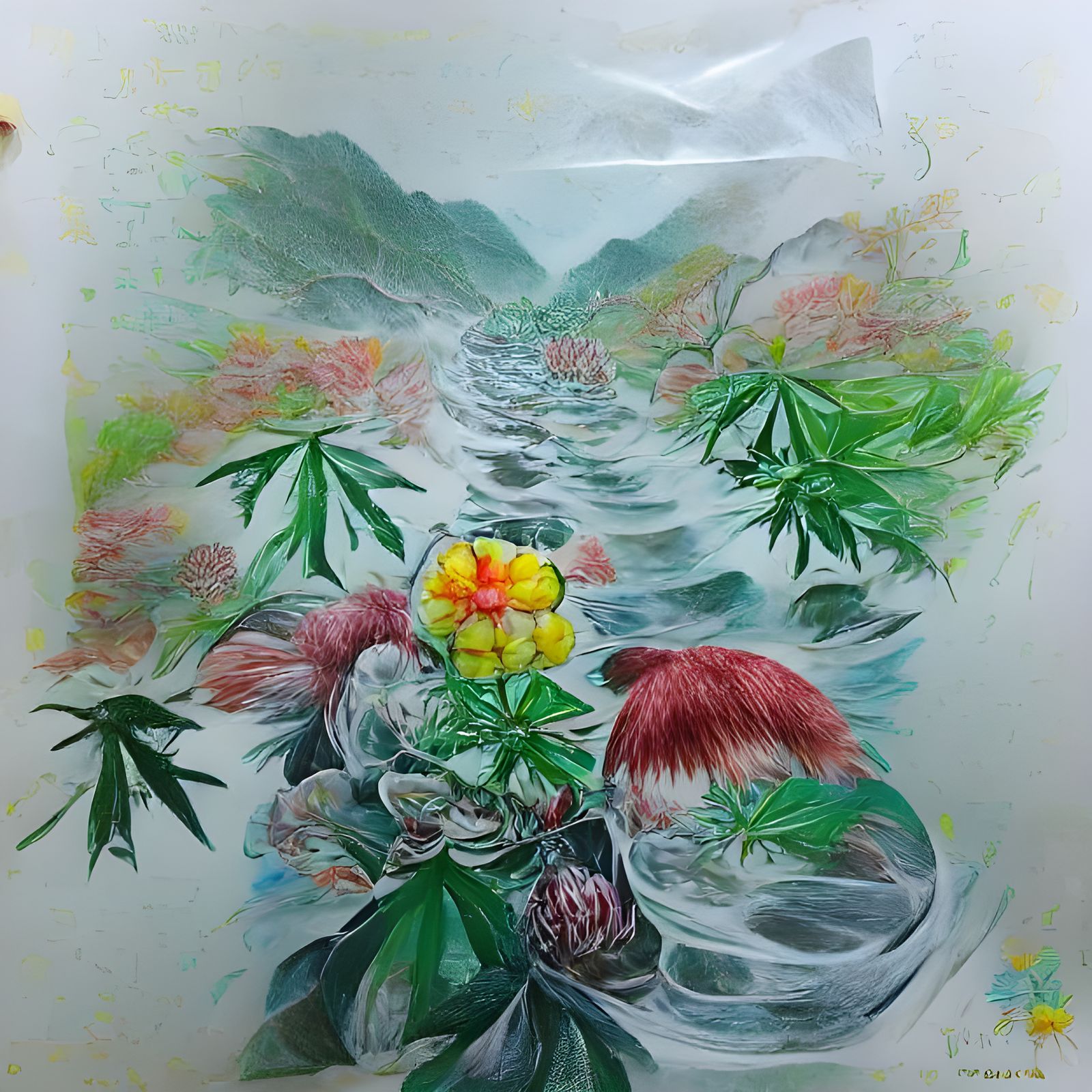 Lotus Lake in Chinese Ink Wash Style