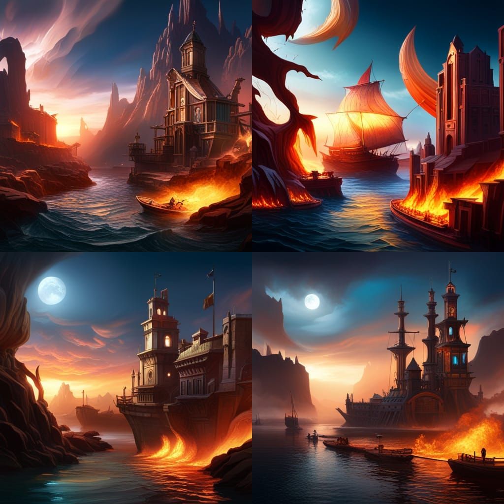 Burning Boats: Detailed Matte Painting in Deep Color