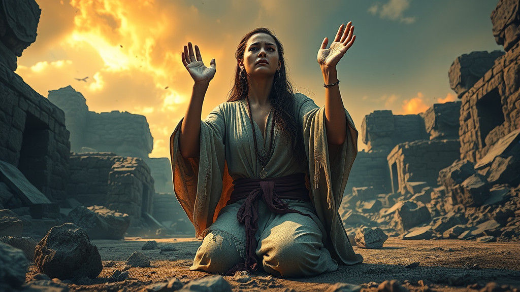 Desperate Woman Amidst Earthquakes: Cinematic Fantasy Art