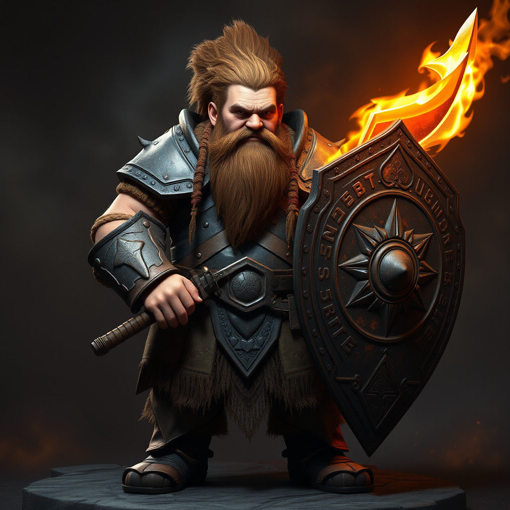 Dwarf Paladin with Flaming Sword, Matte Painting