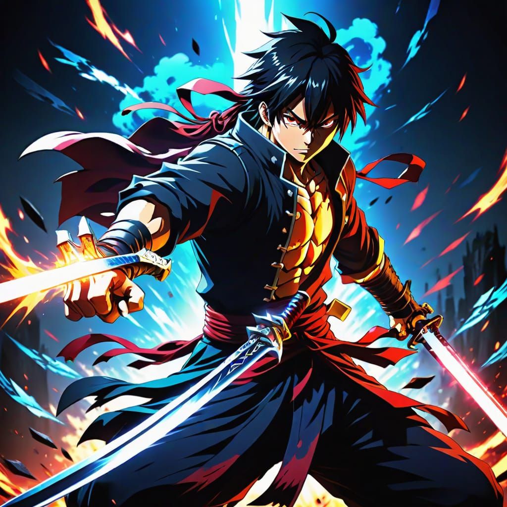 Akame in Anime Action Scene with Glowing Sword