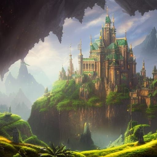 Glimmering Emerald Castle in Sunlight: Digital Matte Paintin...