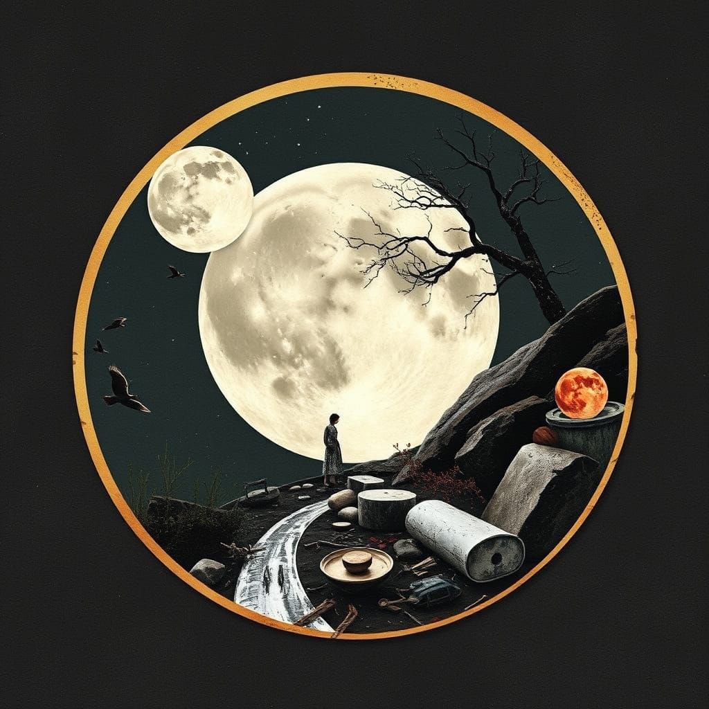 The Moon Falls: Mixed Media Art Collage