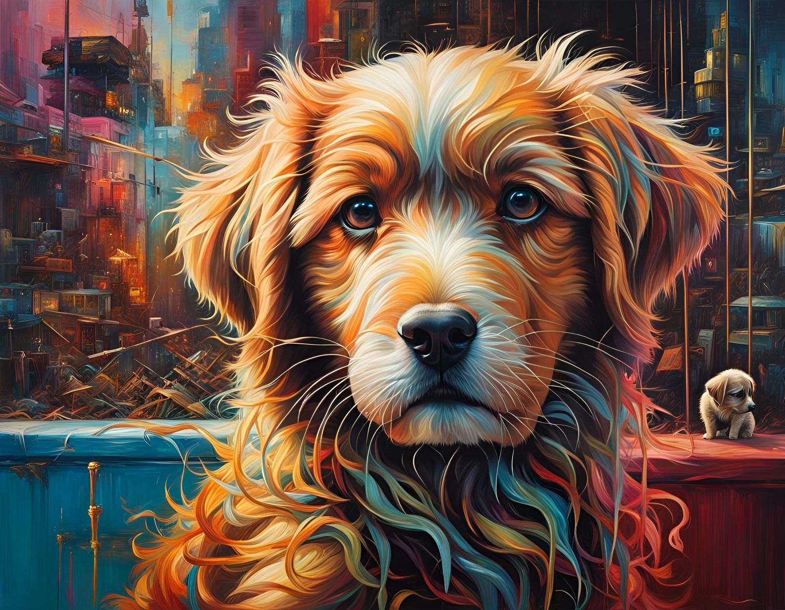 Hyperrealistic Puppy Store: Golden Ratio Oil Painting