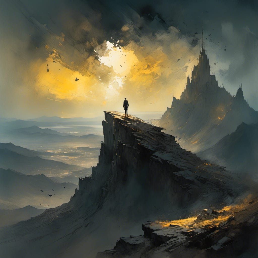 Androgynous Figure's Triumphant Mountain Peak