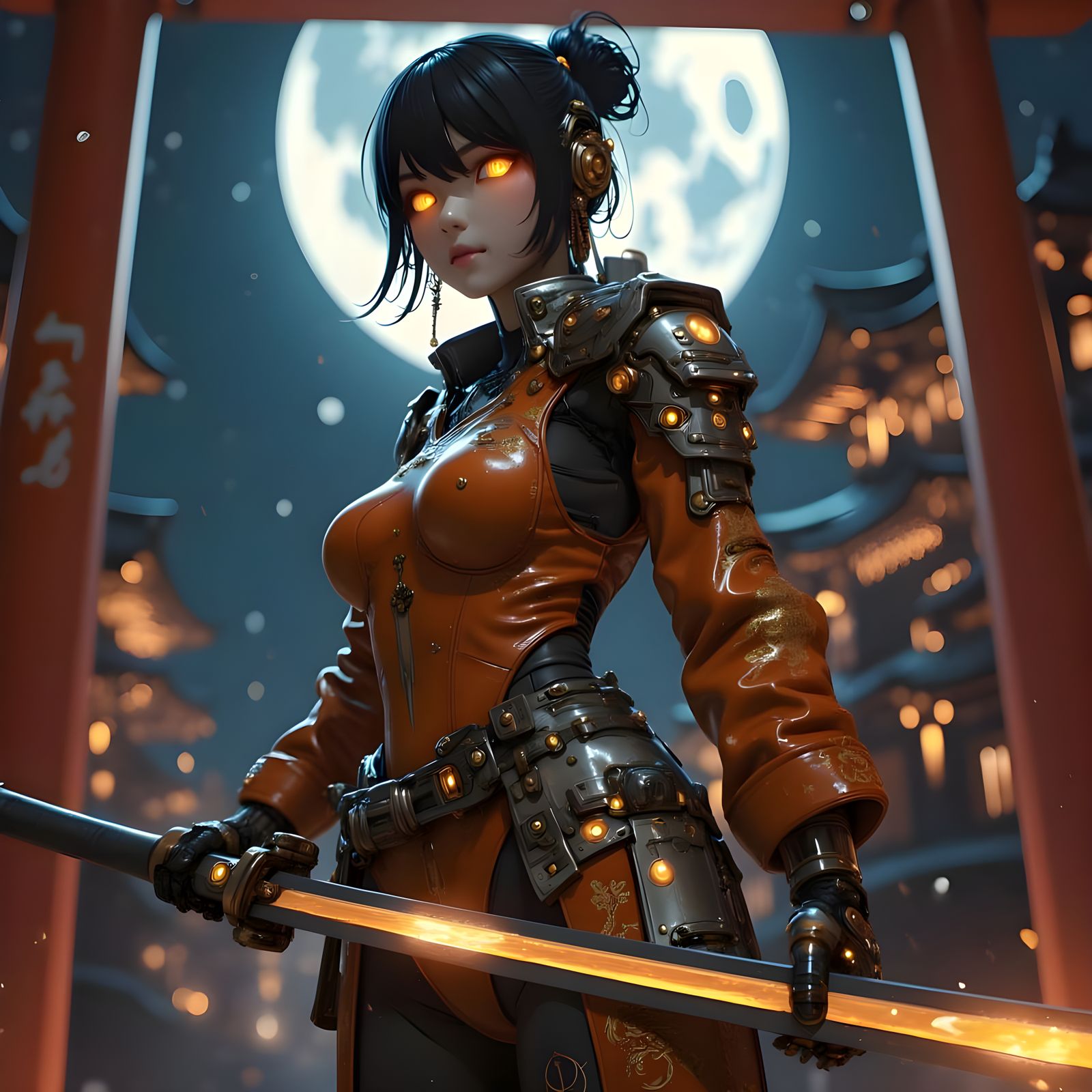 Cyberpunk Samurai Guardian of Matsumoto Castle