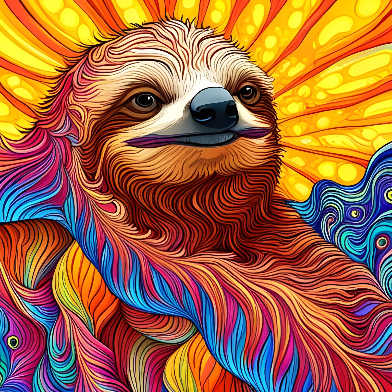 Psychedelic Sloth in Abstract Vector Art