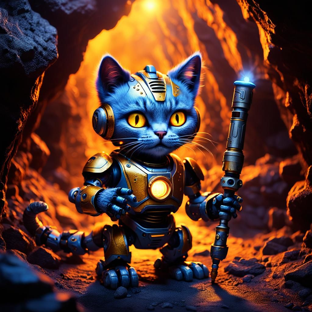 Luminous Robot Feline Illuminates Ancient Cave
