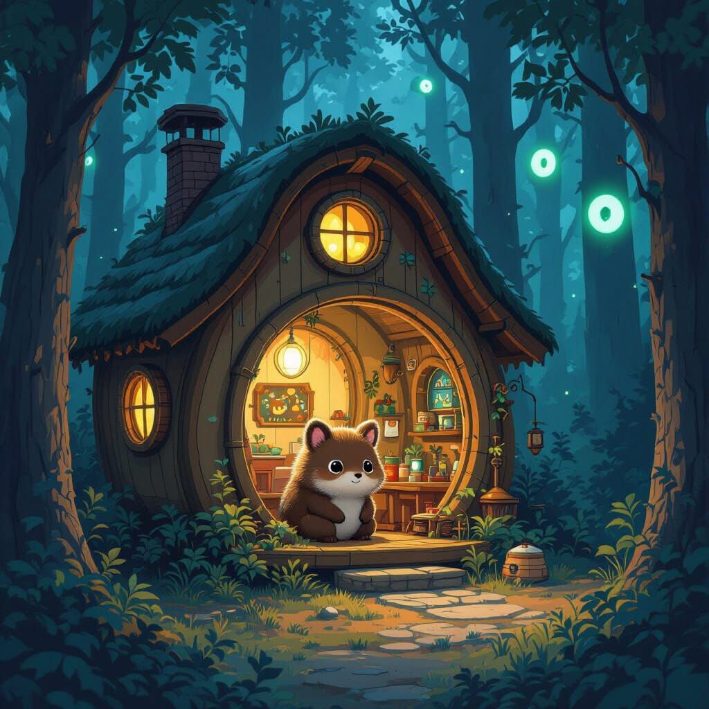 Furry Forest Dweller in Whimsical Steampunk Home