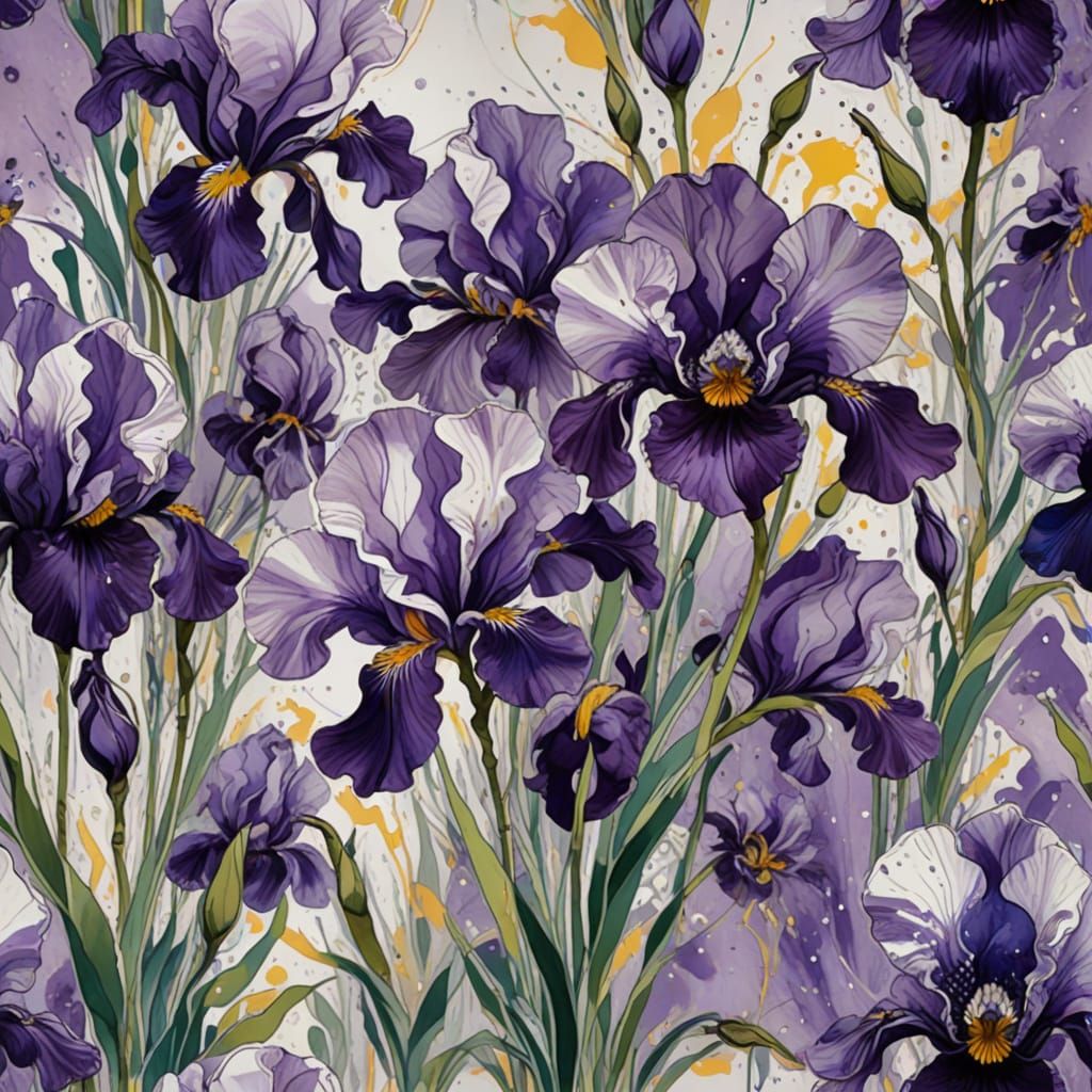 Whimsical Floral Scene in Marbled Paper Style