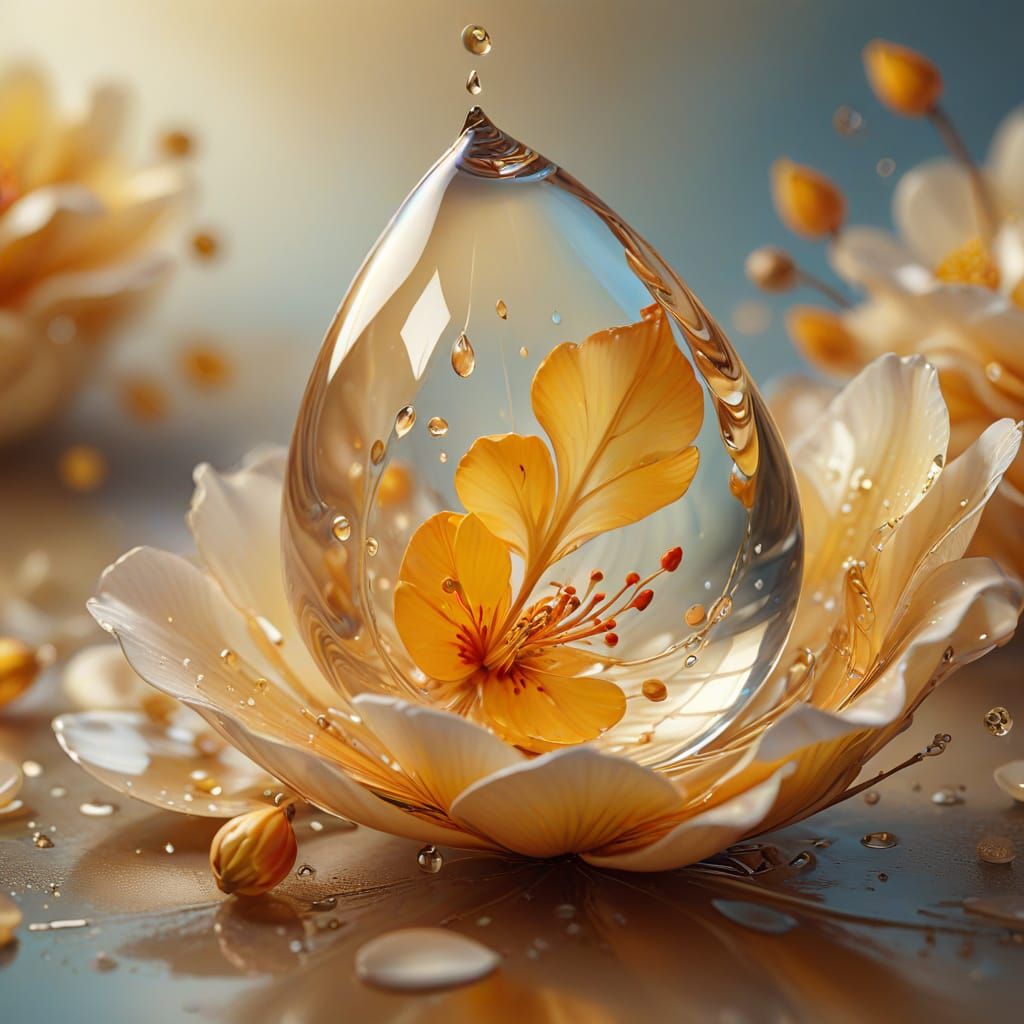 Surreal Flower Petals Inside a Teardrop