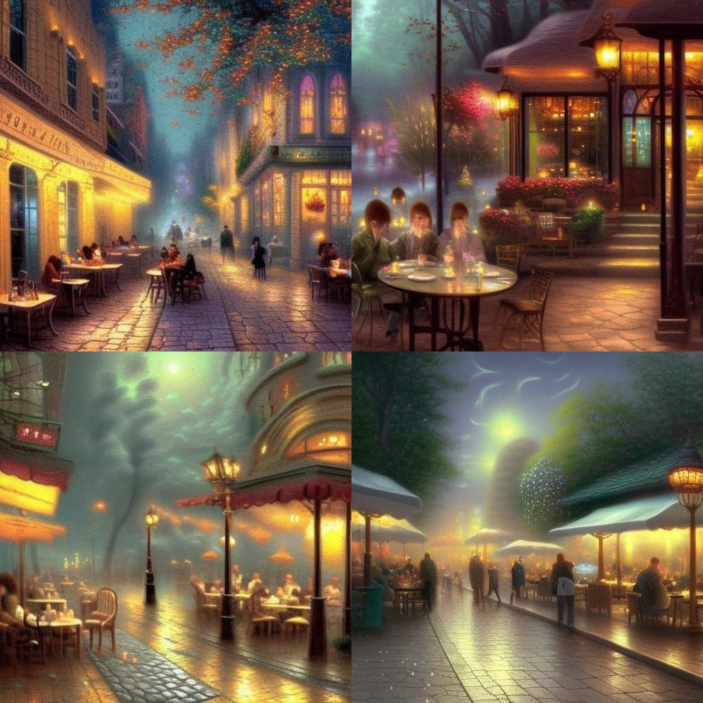 Cozy Night Cafe Scene in Ethereal Style