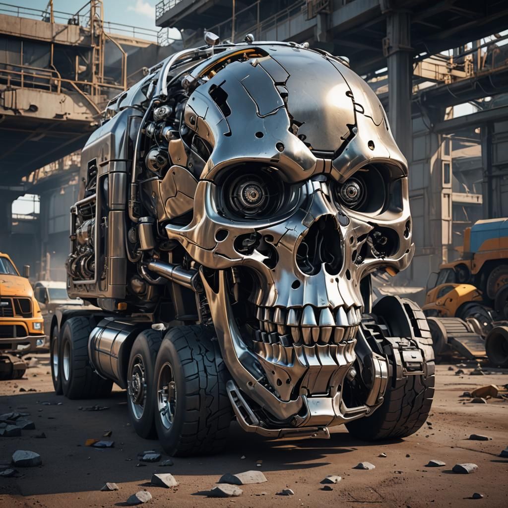 Futuristic Skull Truck with Polished Metal Details