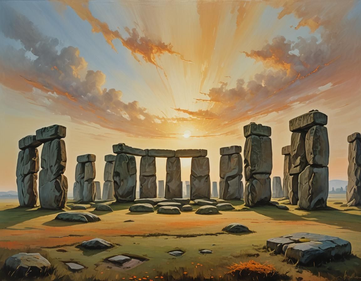 Stonehenge Sunrise in Surreal Impressionist Style