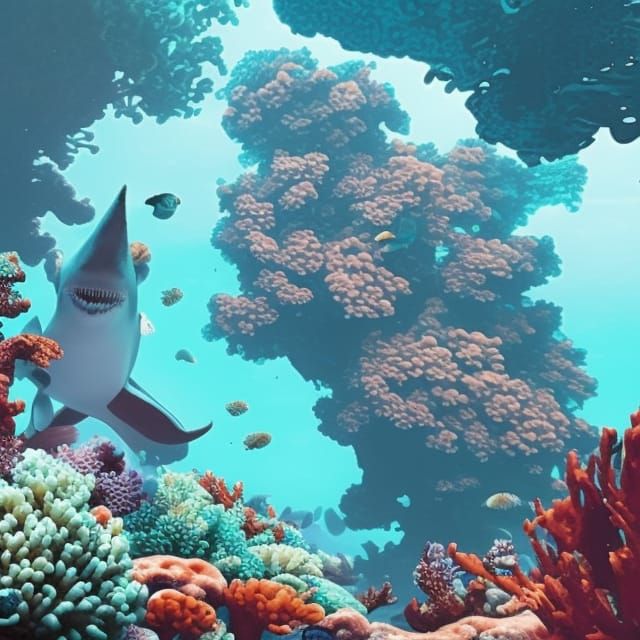 Vibrant Coral Reef with Shark