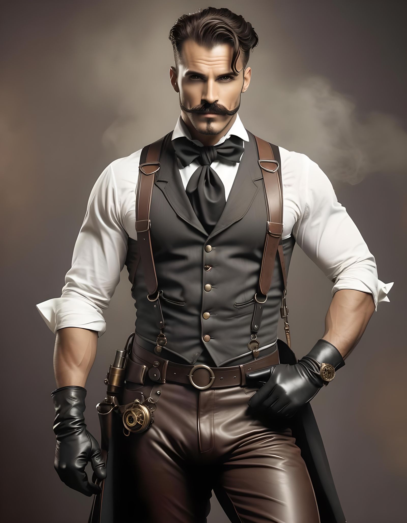 Steampunk Hunk with Piercing and Leather Gloves