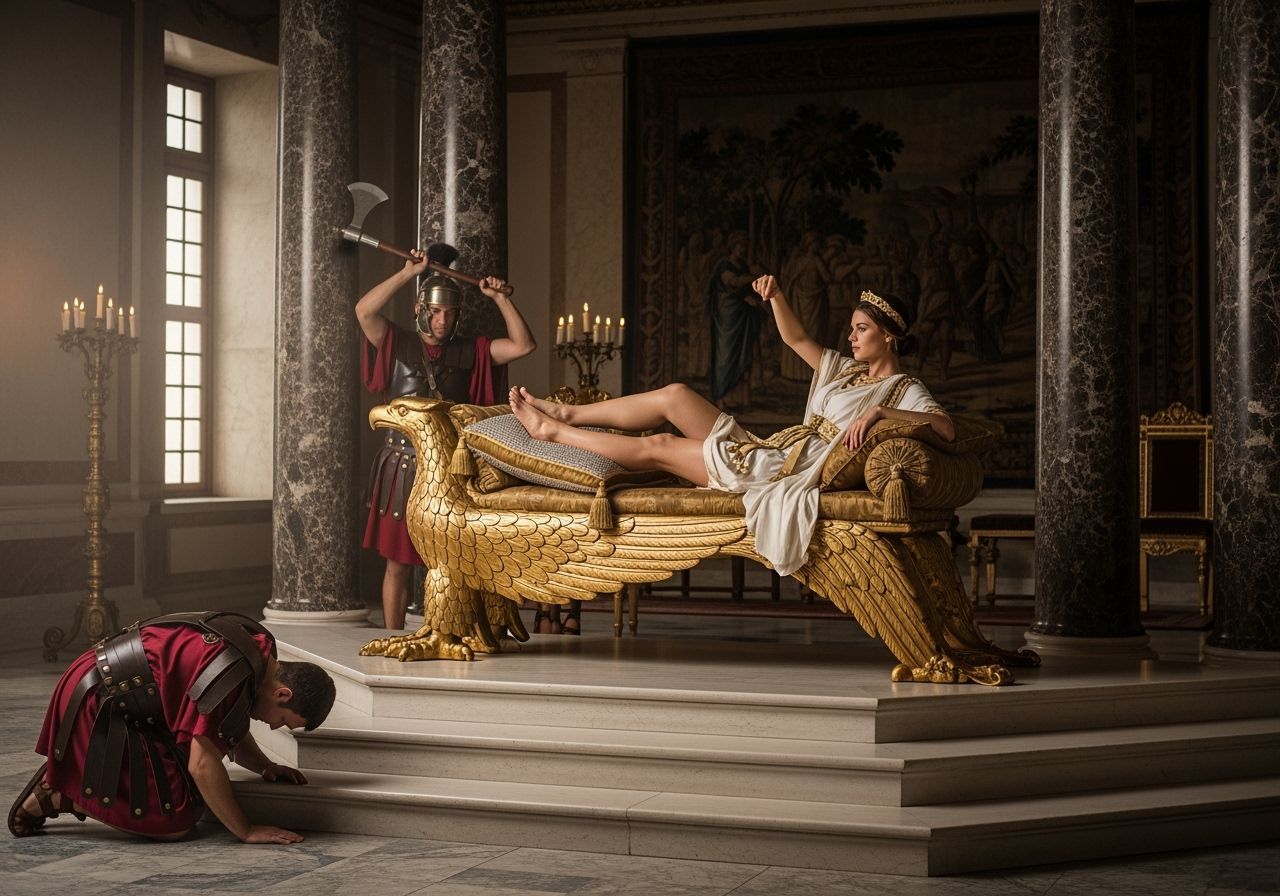 Roman Empress Lounges on Golden Eagle Throne