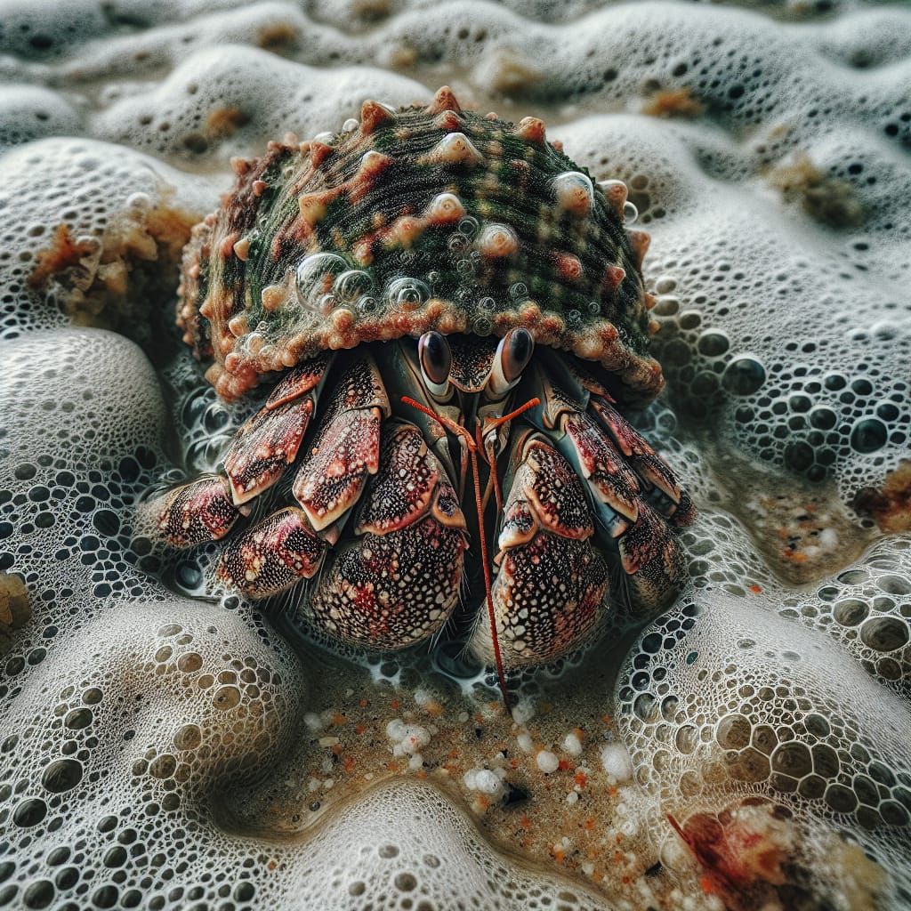 Detailed Close-Up of Hermit Crab on Sandy Beach