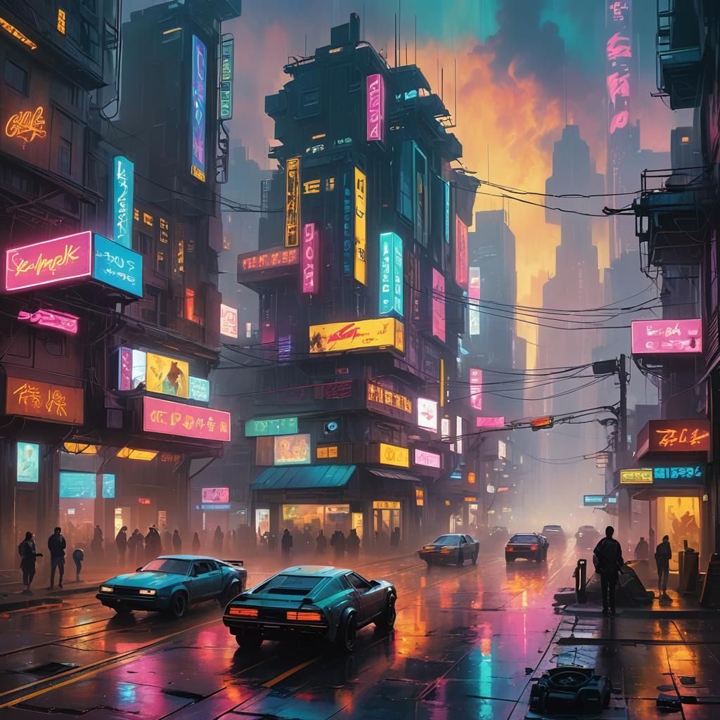 Cyberpunk Cityscape in a Neon Fantasy