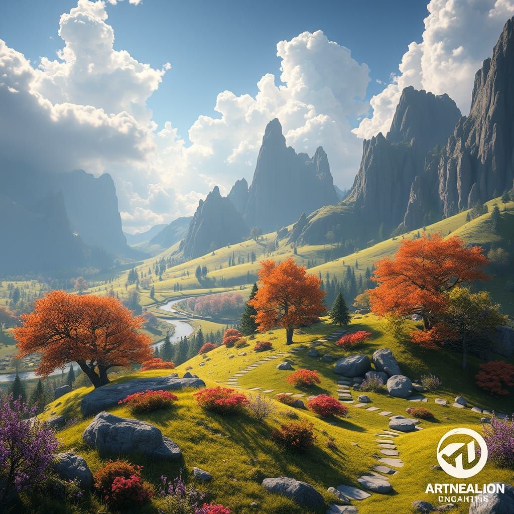 Vibrant Fantasy Realm Blooms with Joy