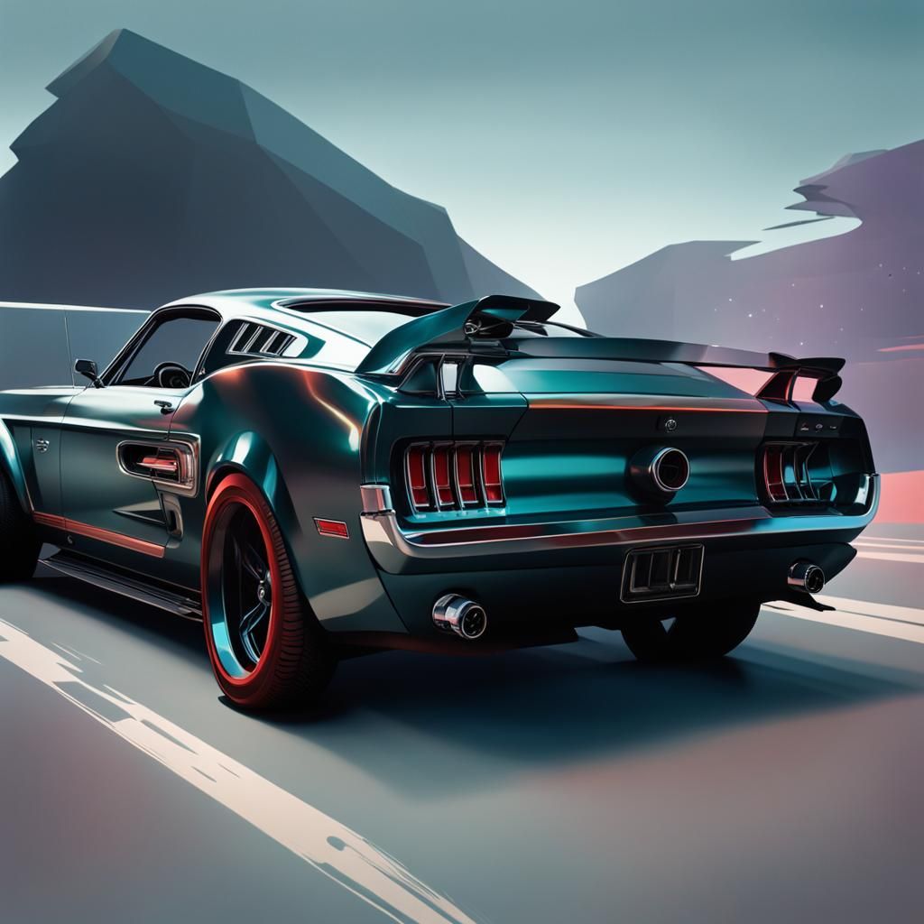Futuristic Ford Mustang V8 Engine: Hyperrealistic Splash Art