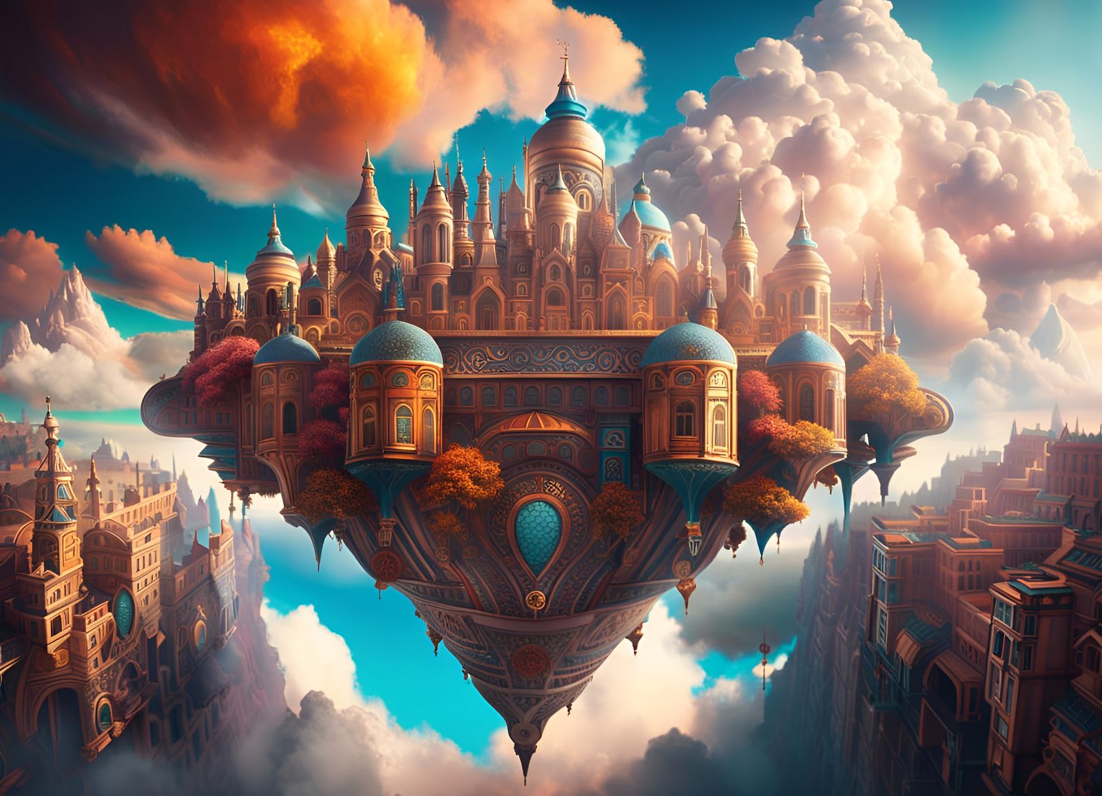 Sky City: A Hyperrealistic Fantasy Cityscape