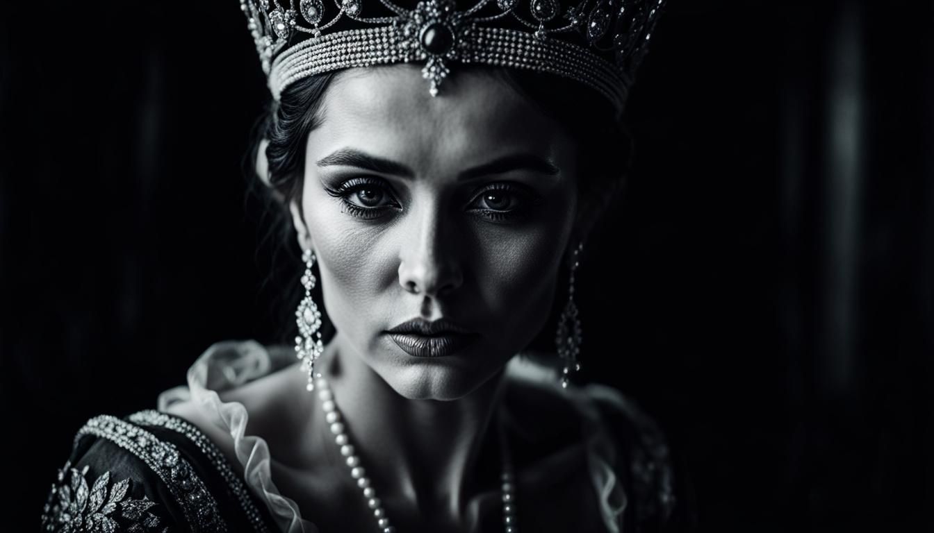 Beautiful Lady in Royal Dress: Black and White Portrait