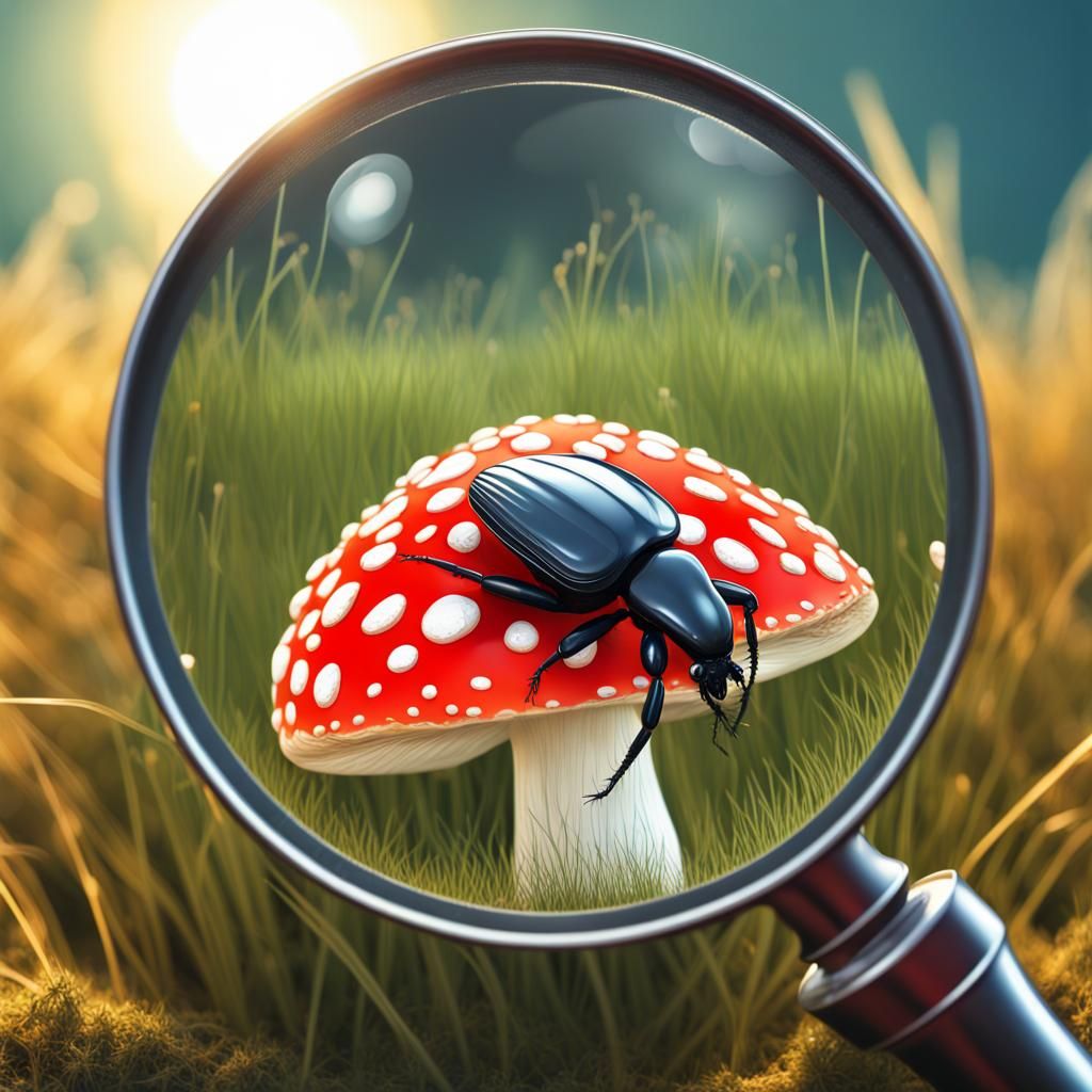 Surreal Digital Illustration: Beetle Under Magnification