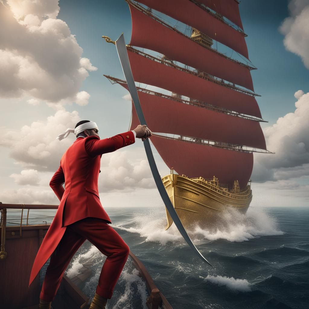 Warrior with Blade on Ship: Fantasy Art