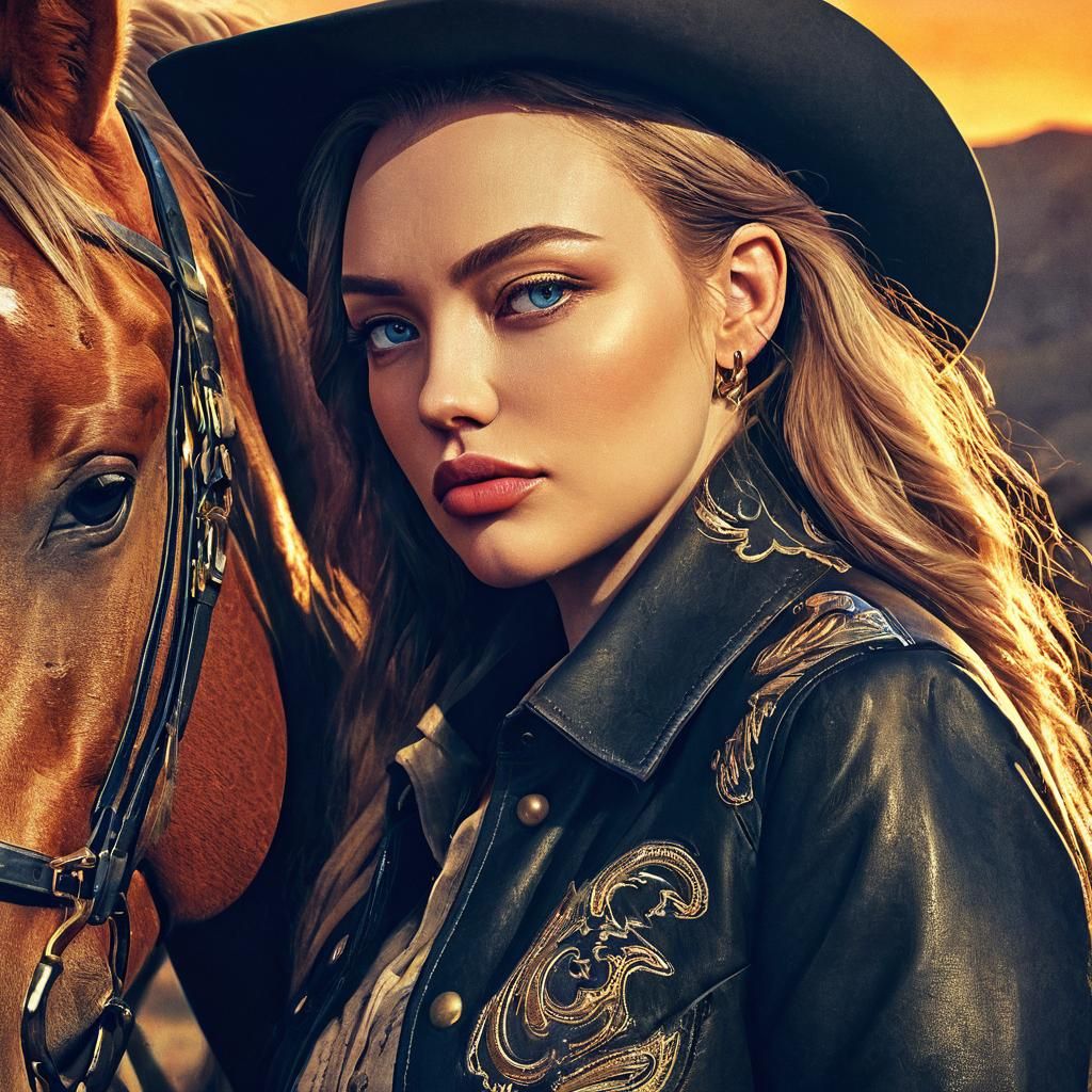 Cowgirl Portrait in Western Film Noir Style