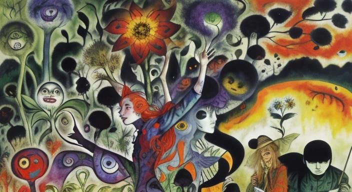 Swamp Flowers in Grotesque Social Realism Style