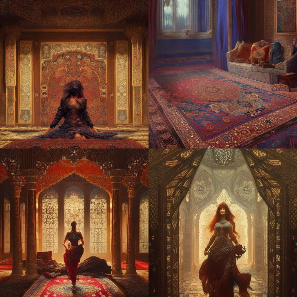 Detailed Persian Rug in Dark Fantasy Style