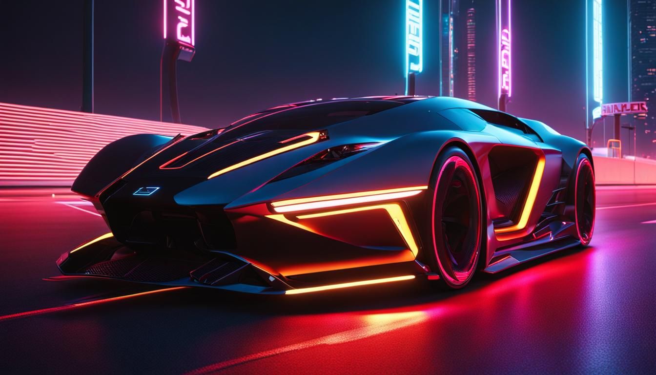 Cyberpunk Sports Car on a Futuristic Highway