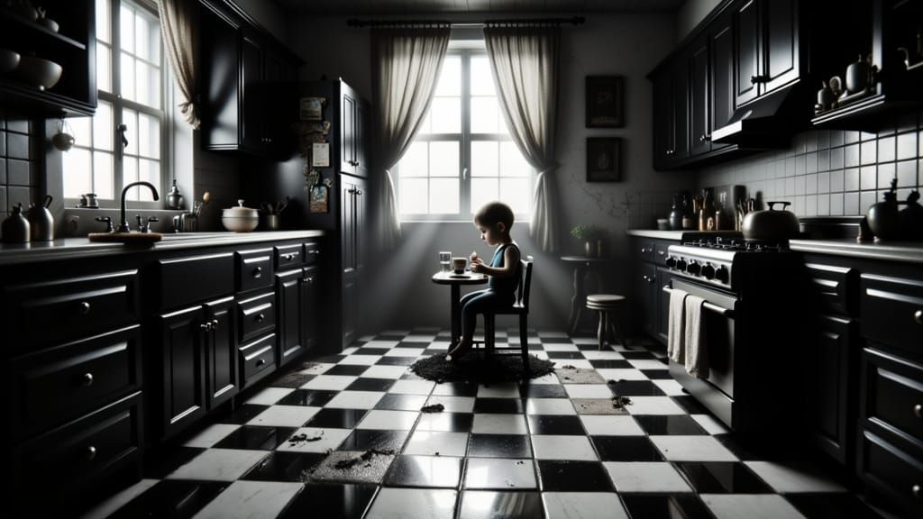 Dark Fantasy Kitchen Scene in a 1950s Style with Ghoulish Fi...