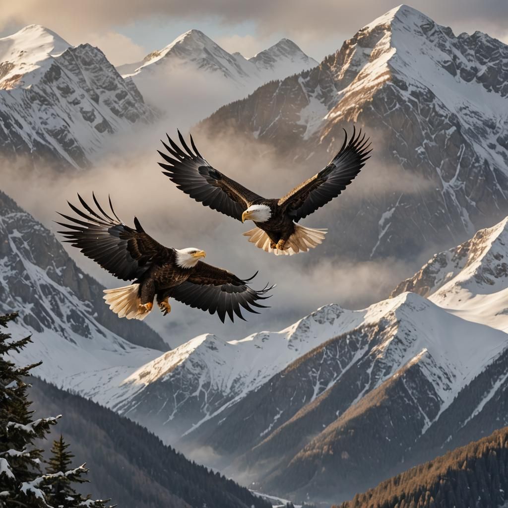 Majestic Bald Eagle Soaring in Mountain Landscape