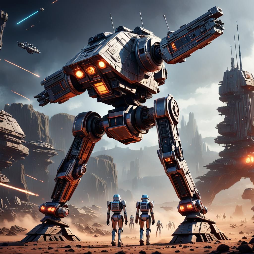 Futuristic AT-ST Walker Among Shooting Stars