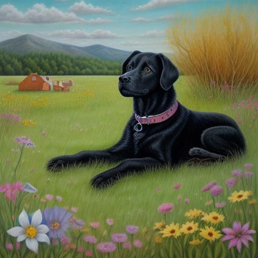 Surreal Black Dog in Oil Pastel Style