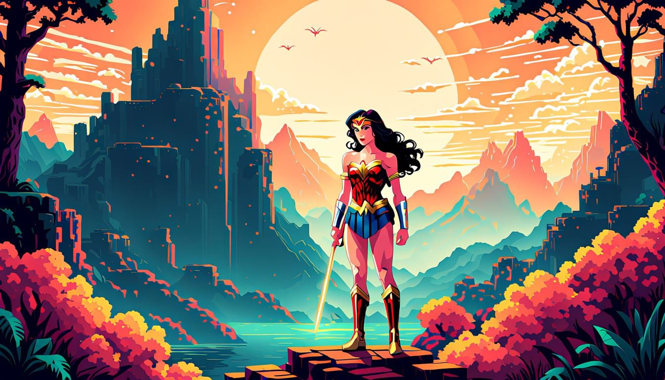 Wonder Woman in 16-bit Pixel Art Style