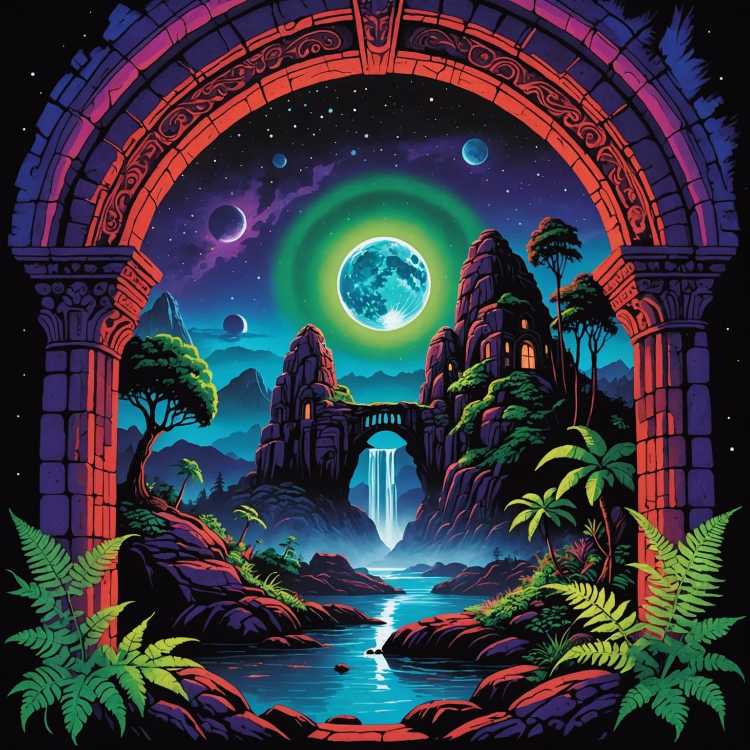 Glowing Sky Island Black Light Poster Art