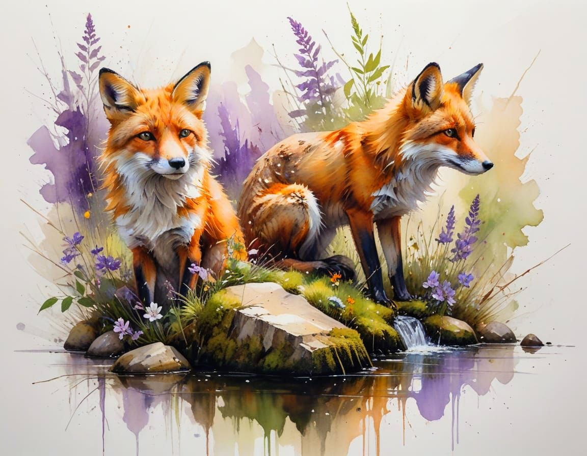 Red Fox by Forest Stream at Golden Hour