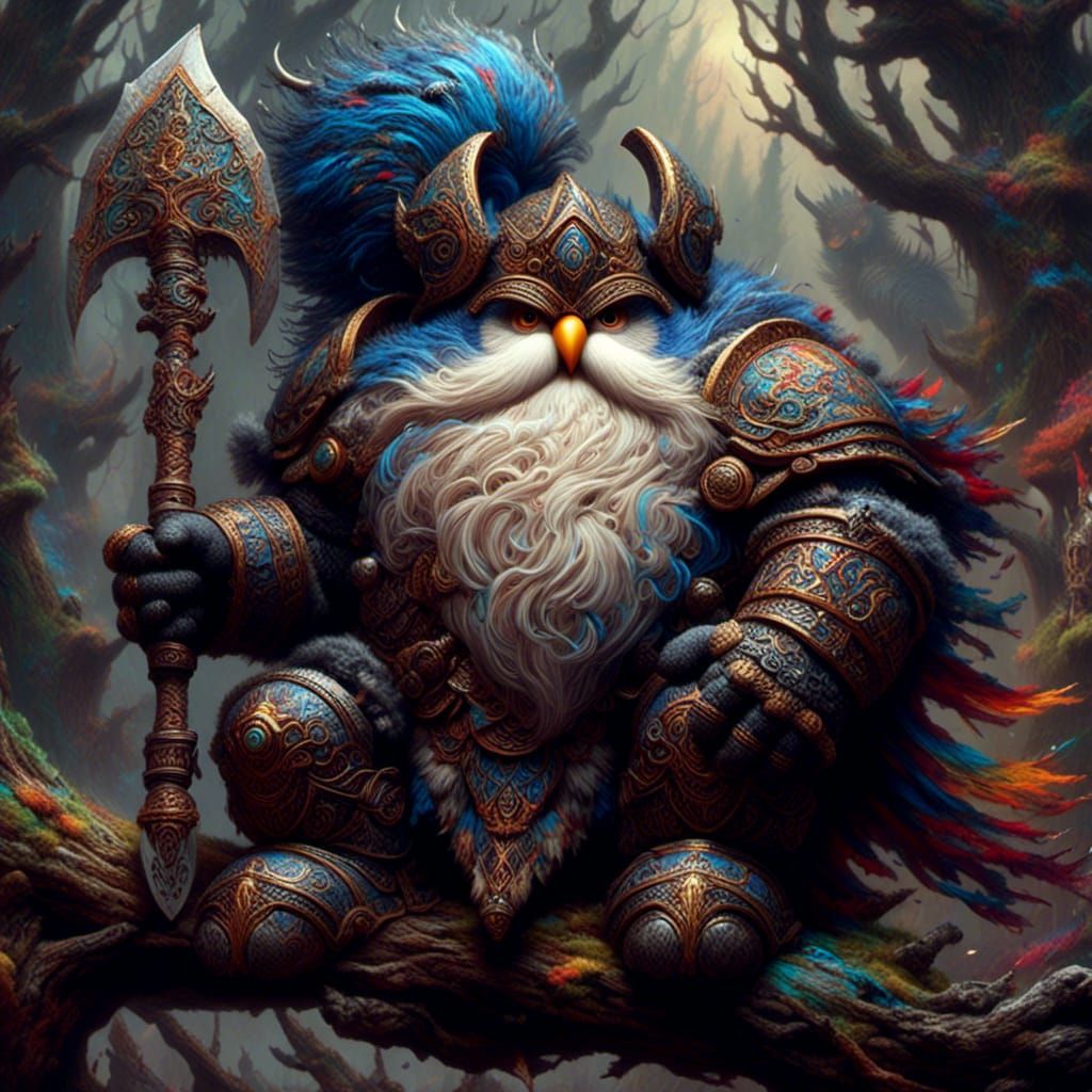 Colorful Fluffy Warrior Owl on Branch