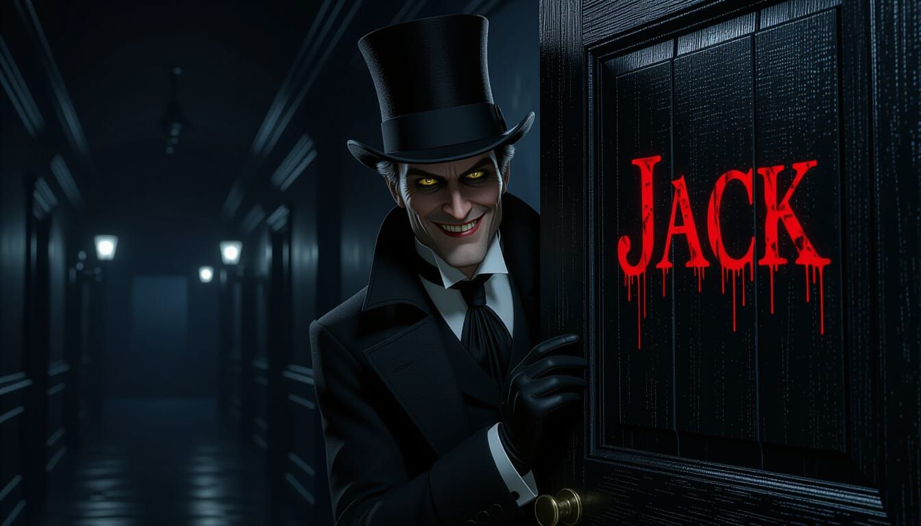 Gothic Victorian Man's Face in Dark Hallway