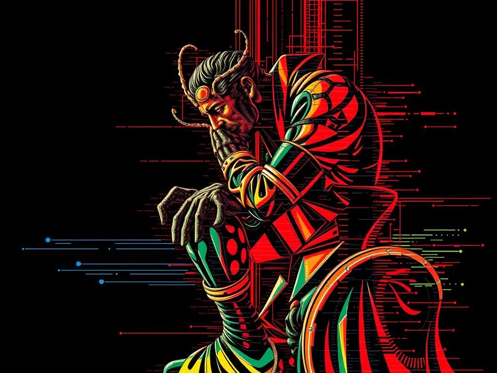 Doctor Strange Thinker Sculpture in Glitch Art Style