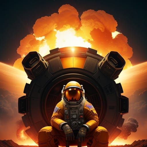 Astronaut in Desperate Standoff with Burning Spaceship